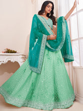 Load image into Gallery viewer, Women&#39;s Sea Green Georgette Semi stitched Lehenga With Unstitched Blouse Clothsvilla