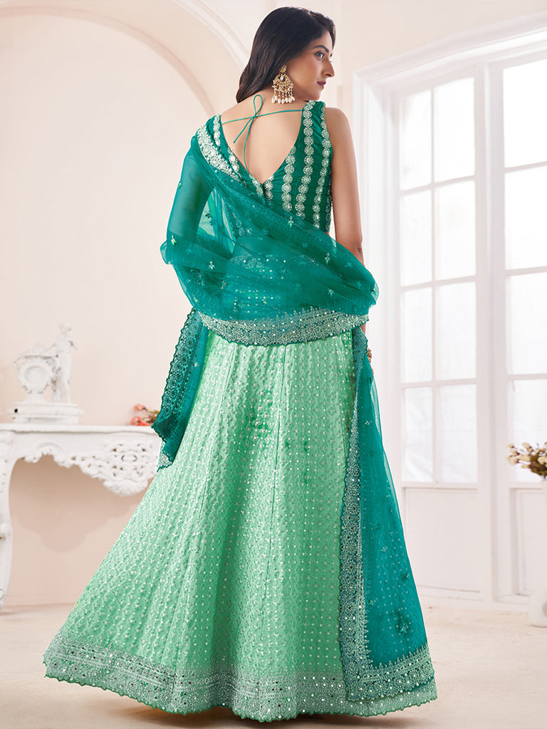 Women's Sea Green Georgette Semi stitched Lehenga With Unstitched Blouse Clothsvilla