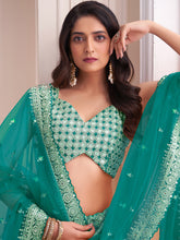 Load image into Gallery viewer, Women&#39;s Sea Green Georgette Semi stitched Lehenga With Unstitched Blouse Clothsvilla