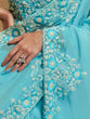 Load image into Gallery viewer, Sky Blue Organza Embroidered Saree With Unstitched Blouse Clothsvilla