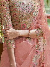 Load image into Gallery viewer, Peach Organza Embroidered Saree With Unstitched Blouse Clothsvilla