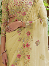 Load image into Gallery viewer, Yellow Organza Embroidered Saree With Unstitched Blouse Clothsvilla