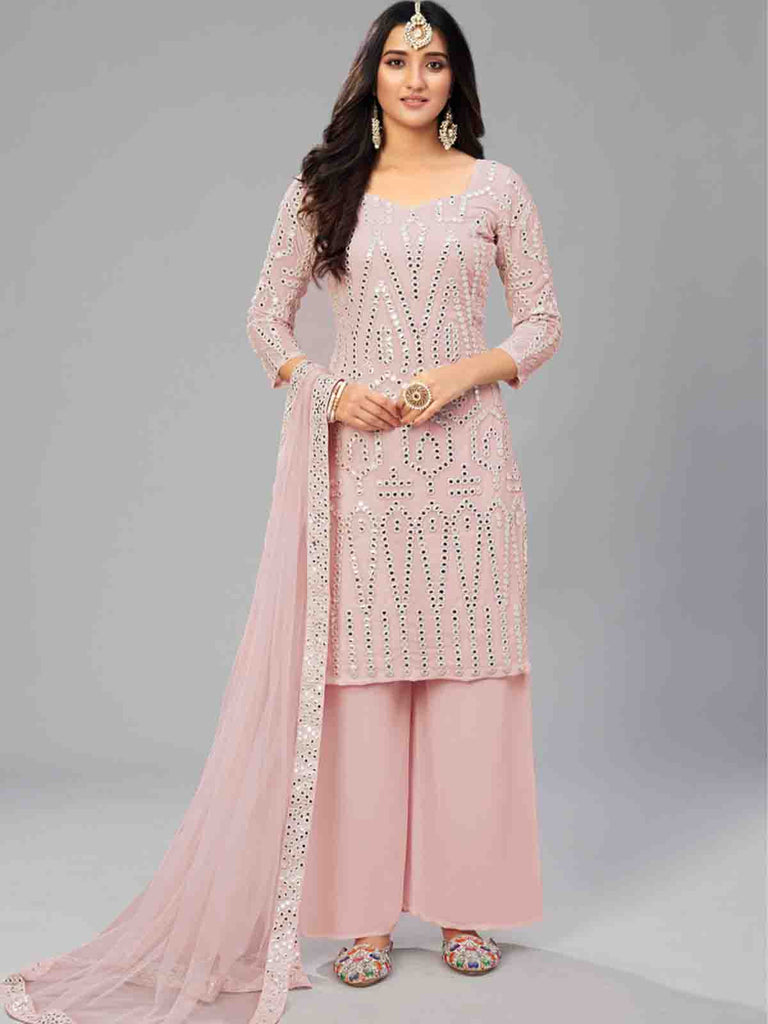 Fancy Pink Semi Stitched Kurta Set Clothsvilla