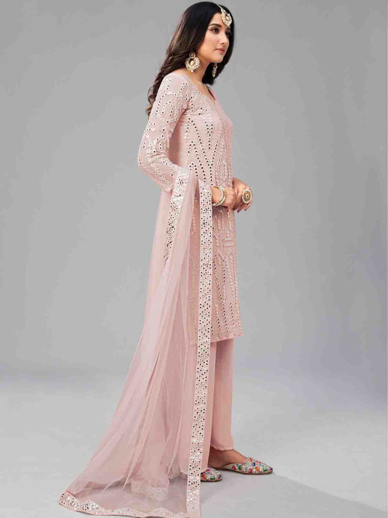 Fancy Pink Semi Stitched Kurta Set Clothsvilla