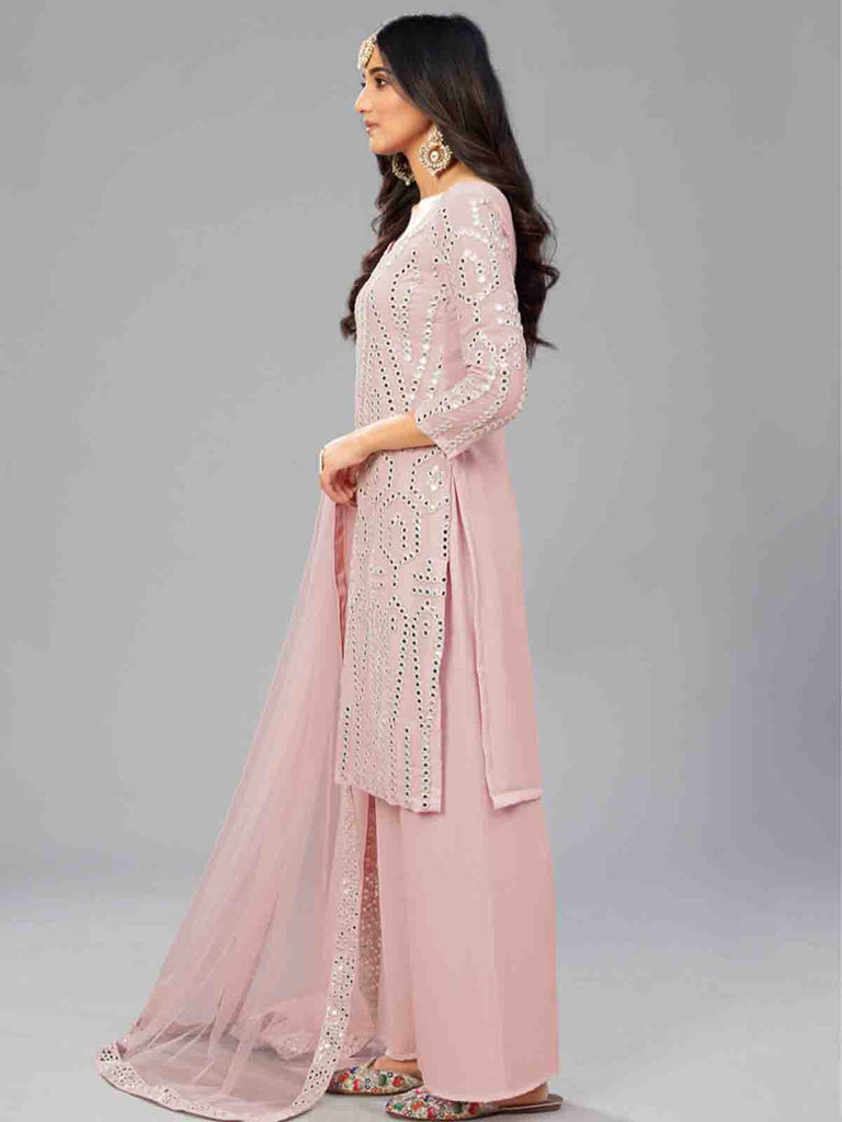 Fancy Pink Semi Stitched Kurta Set Clothsvilla