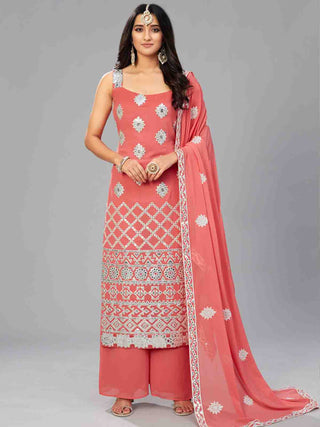 Elegant Red Orange Semi Stitched Kurta Set Clothsvilla