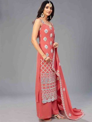 Elegant Red Orange Semi Stitched Kurta Set Clothsvilla