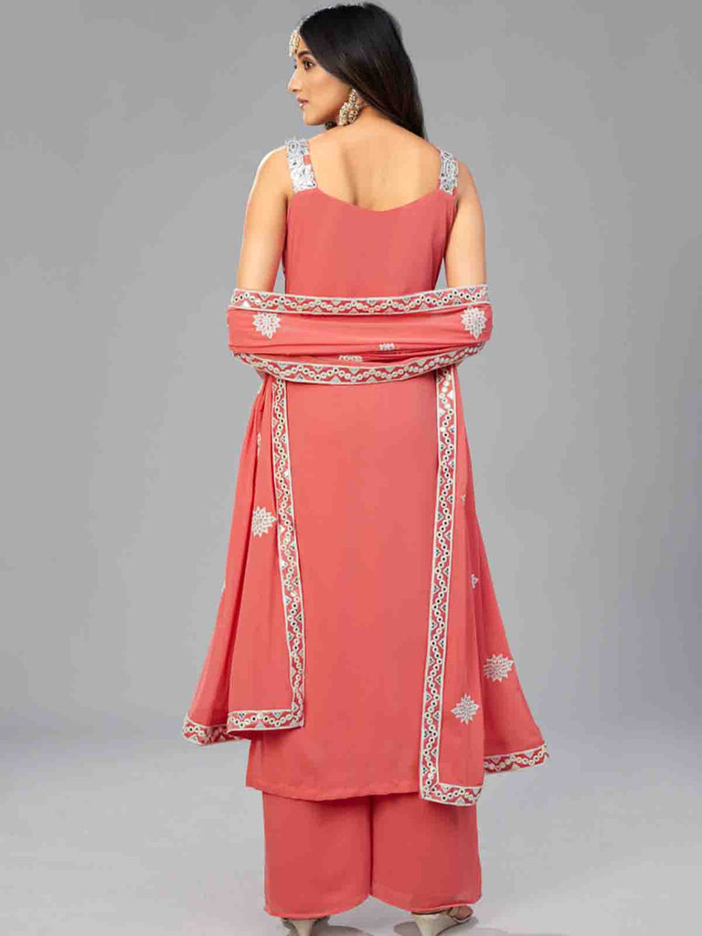 Elegant Red Orange Semi Stitched Kurta Set Clothsvilla