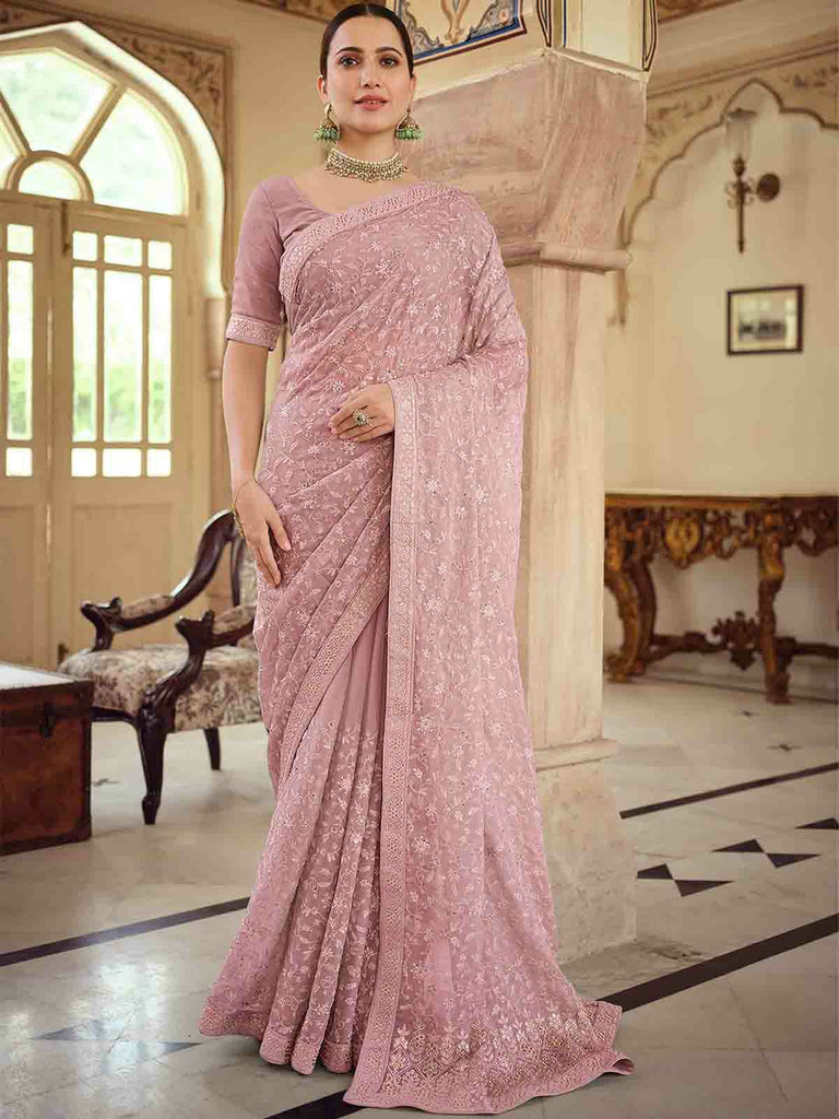Lilac Chiffon Saree With Unstitched Blouse Clothsvilla