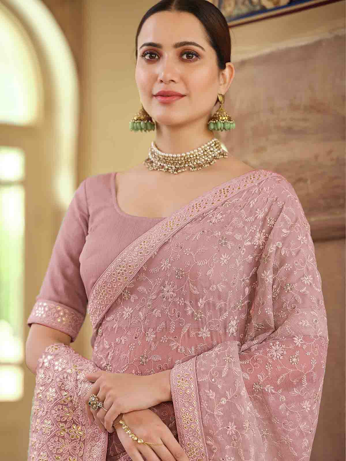 Lilac Chiffon Saree With Unstitched Blouse Clothsvilla