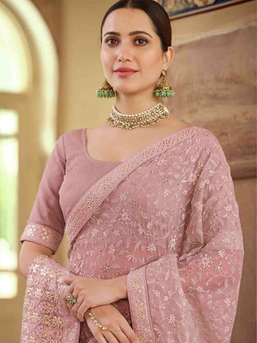Lilac Chiffon Saree With Unstitched Blouse Clothsvilla
