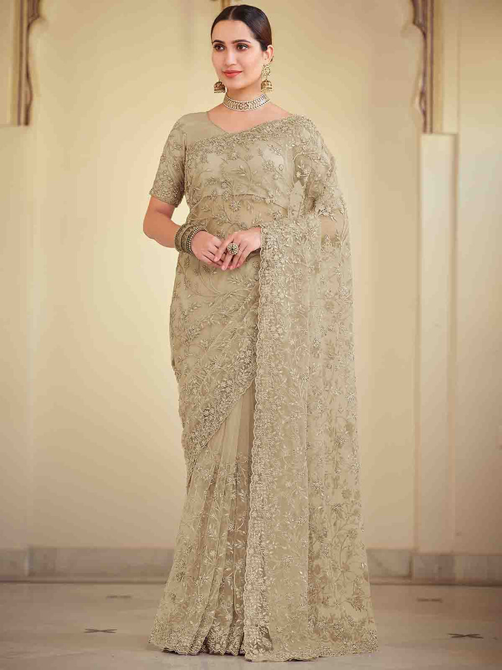 Olive Green Soft Net Saree With Unstitched Blouse Clothsvilla