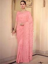 Load image into Gallery viewer, Pink Chiffon Saree With Unstitched Blouse Clothsvilla