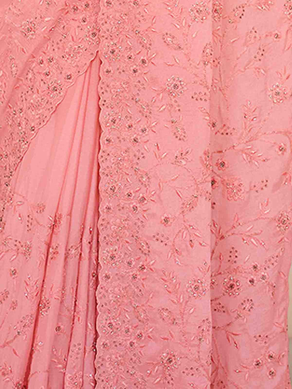 Pink Chiffon Saree With Unstitched Blouse Clothsvilla