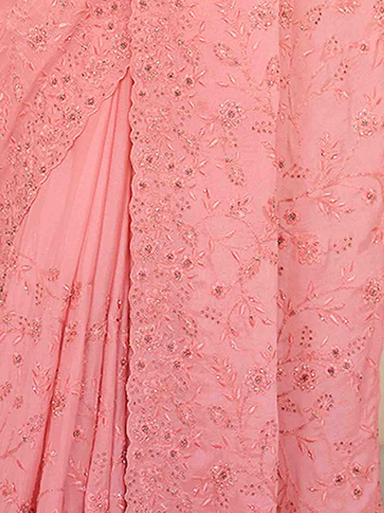 Pink Chiffon Saree With Unstitched Blouse Clothsvilla