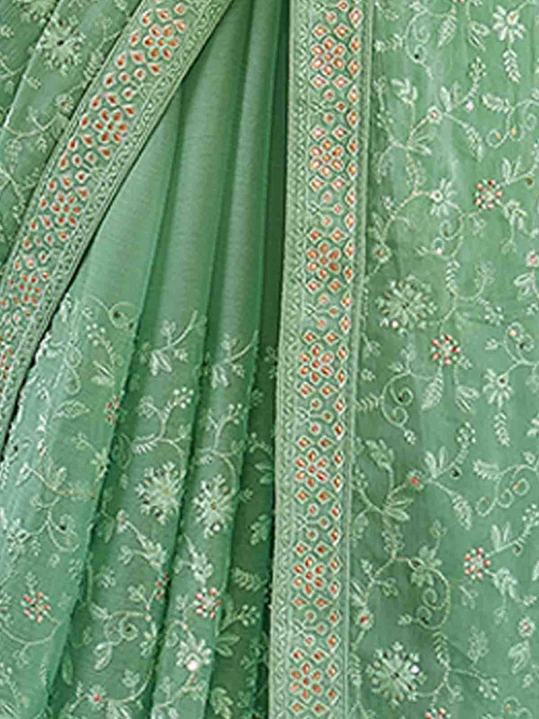 Green Chiffon Saree With Unstitched Blouse Clothsvilla