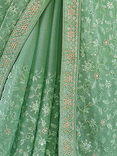 Load image into Gallery viewer, Green Chiffon Saree With Unstitched Blouse Clothsvilla