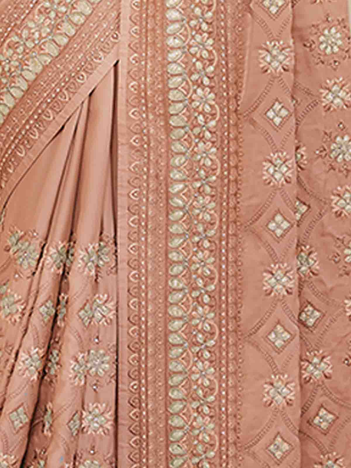 Brown Satin Georgette Saree With Unstitched Blouse Clothsvilla