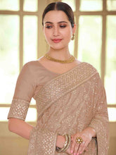 Load image into Gallery viewer, Brown Satin Georgette Saree With Unstitched Blouse Clothsvilla