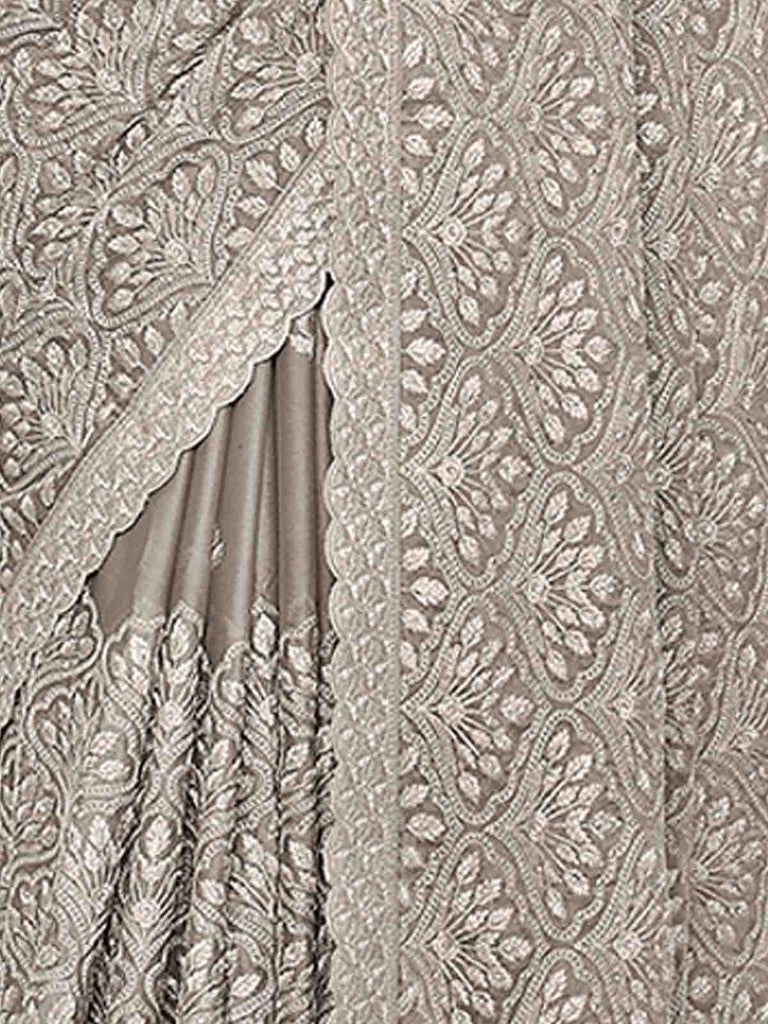 Grey Chiffon Saree With Unstitched Blouse Clothsvilla