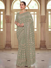 Load image into Gallery viewer, Green Georgette Saree With Unstitched Blouse Clothsvilla