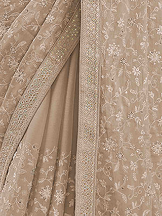 Brown Chiffon Saree With Unstitched Blouse Clothsvilla