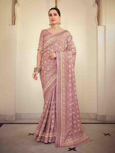 Lilac Satin Georgette Saree With Unstitched Blouse Clothsvilla