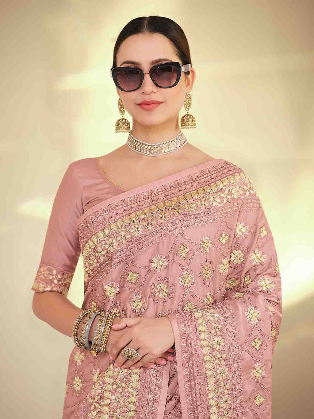 Lilac Satin Georgette Saree With Unstitched Blouse Clothsvilla