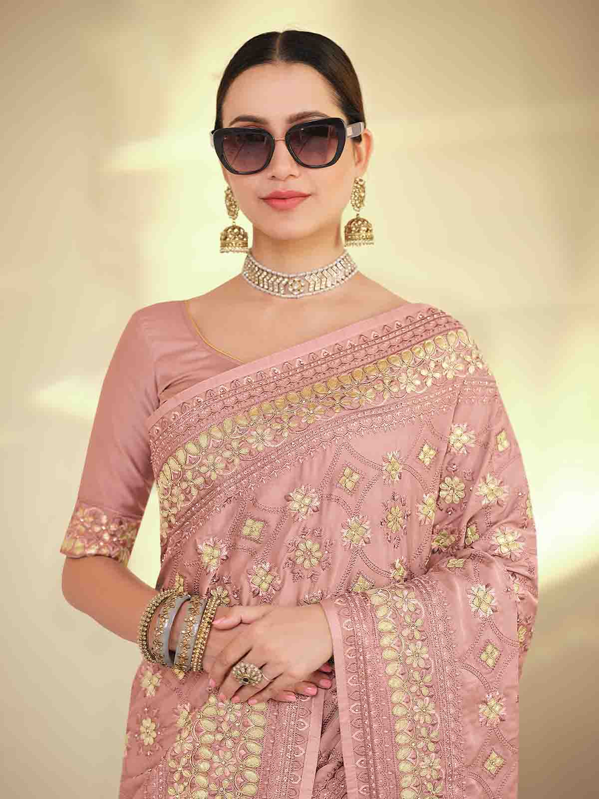 Lilac Satin Georgette Saree With Unstitched Blouse Clothsvilla