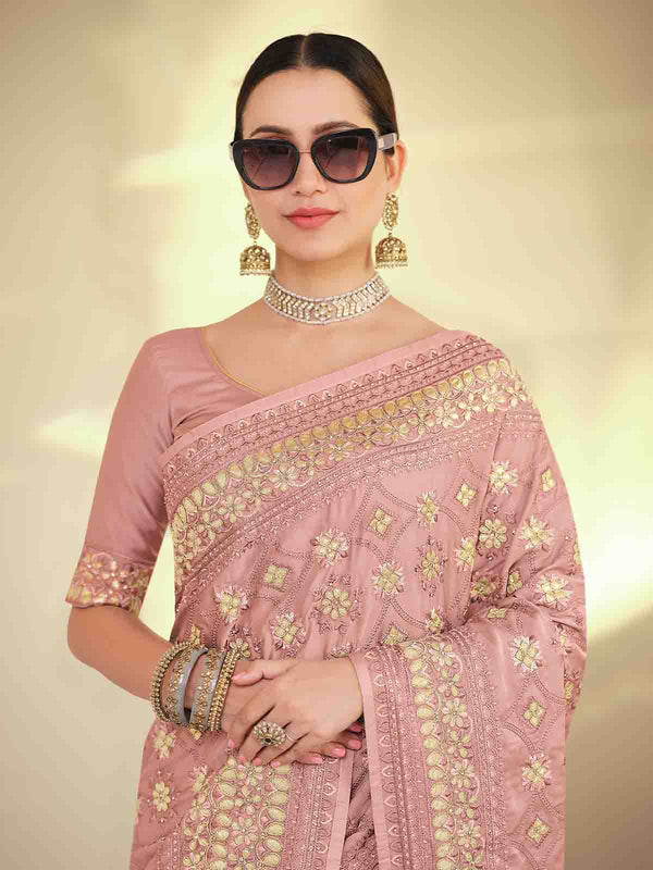 Lilac Satin Georgette Saree With Unstitched Blouse Clothsvilla