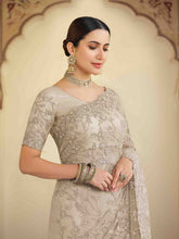 Load image into Gallery viewer, Grey Soft Net Saree With Unstitched Blouse Clothsvilla