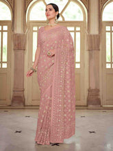 Load image into Gallery viewer, Pink Georgette Saree With Unstitched Blouse Clothsvilla