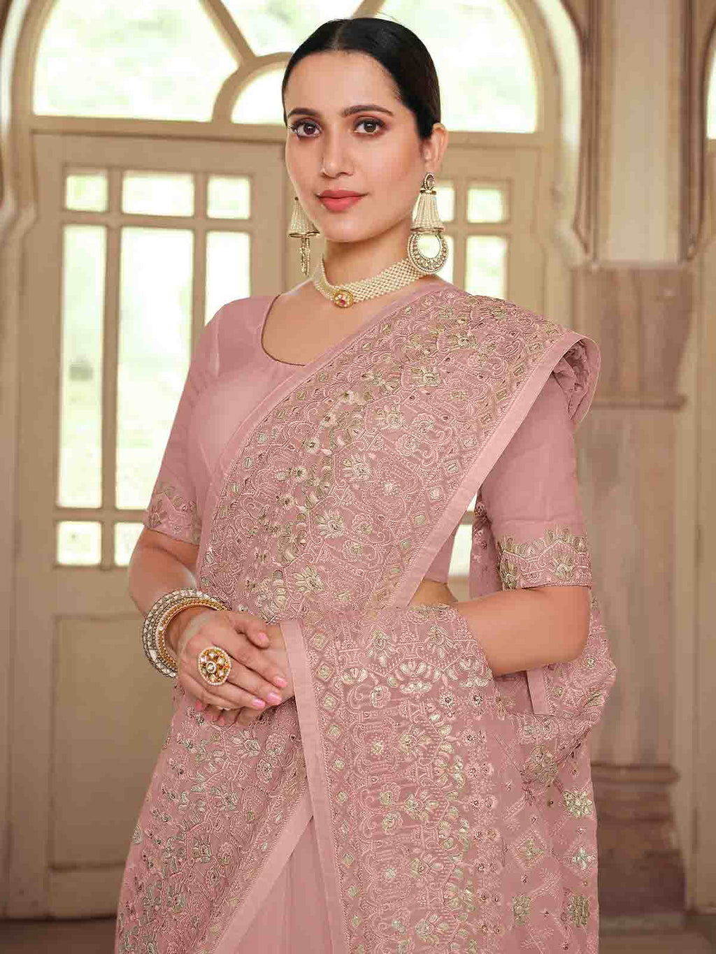 Pink Georgette Saree With Unstitched Blouse Clothsvilla
