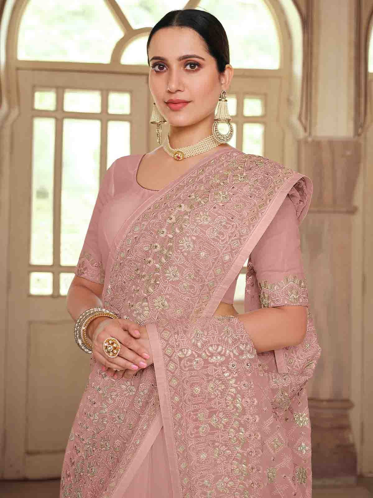 Pink Georgette Saree With Unstitched Blouse Clothsvilla