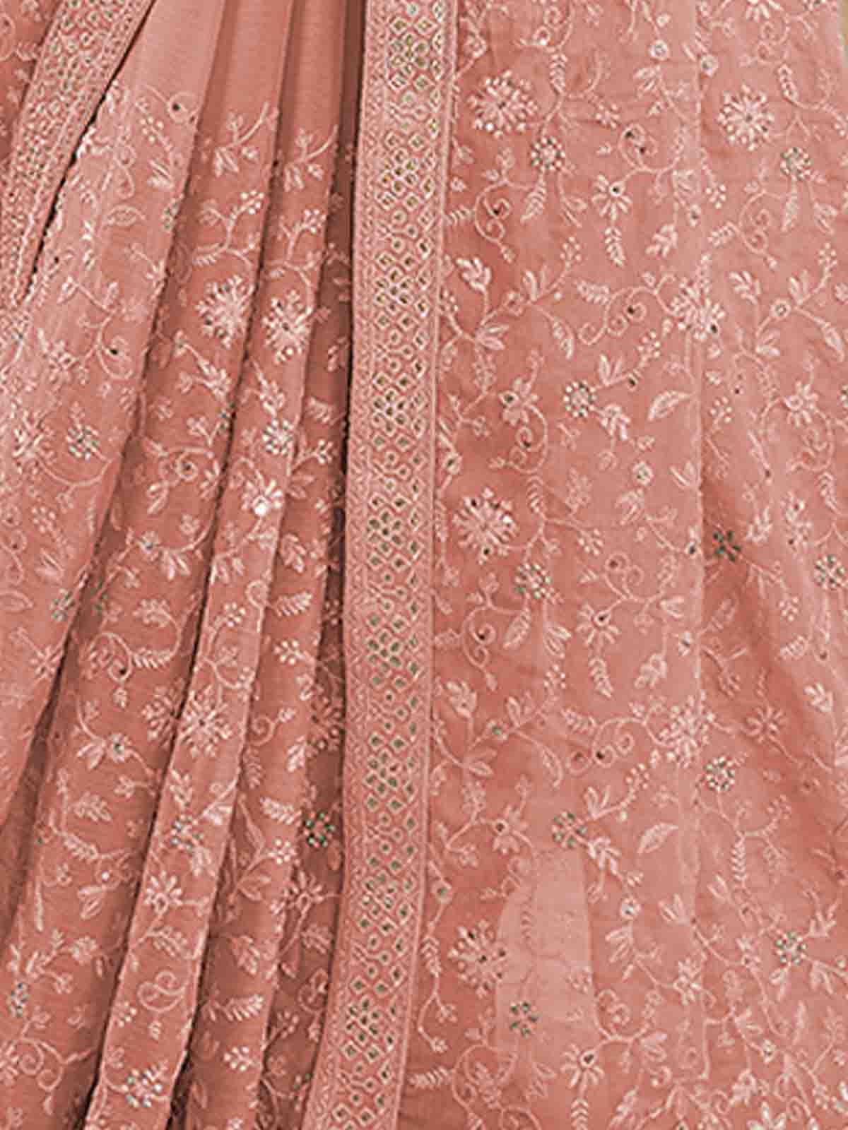 Peach Chiffon Saree With Unstitched Blouse Clothsvilla