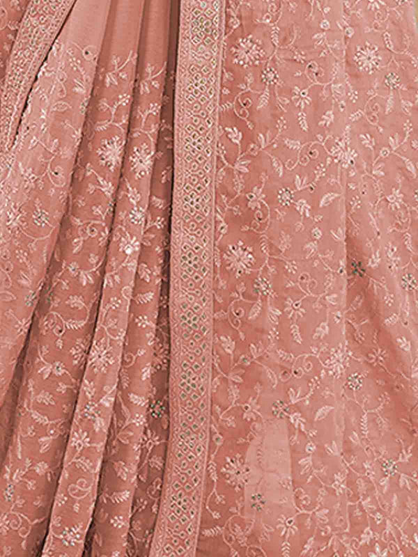 Peach Chiffon Saree With Unstitched Blouse Clothsvilla