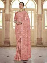 Load image into Gallery viewer, Peach Chiffon Saree With Unstitched Blouse Clothsvilla