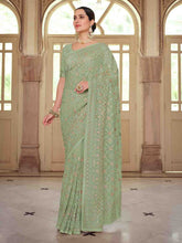 Load image into Gallery viewer, Green Georgette Saree With Unstitched Blouse Clothsvilla