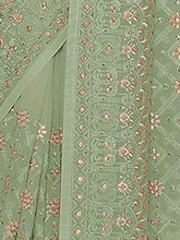 Load image into Gallery viewer, Green Georgette Saree With Unstitched Blouse Clothsvilla