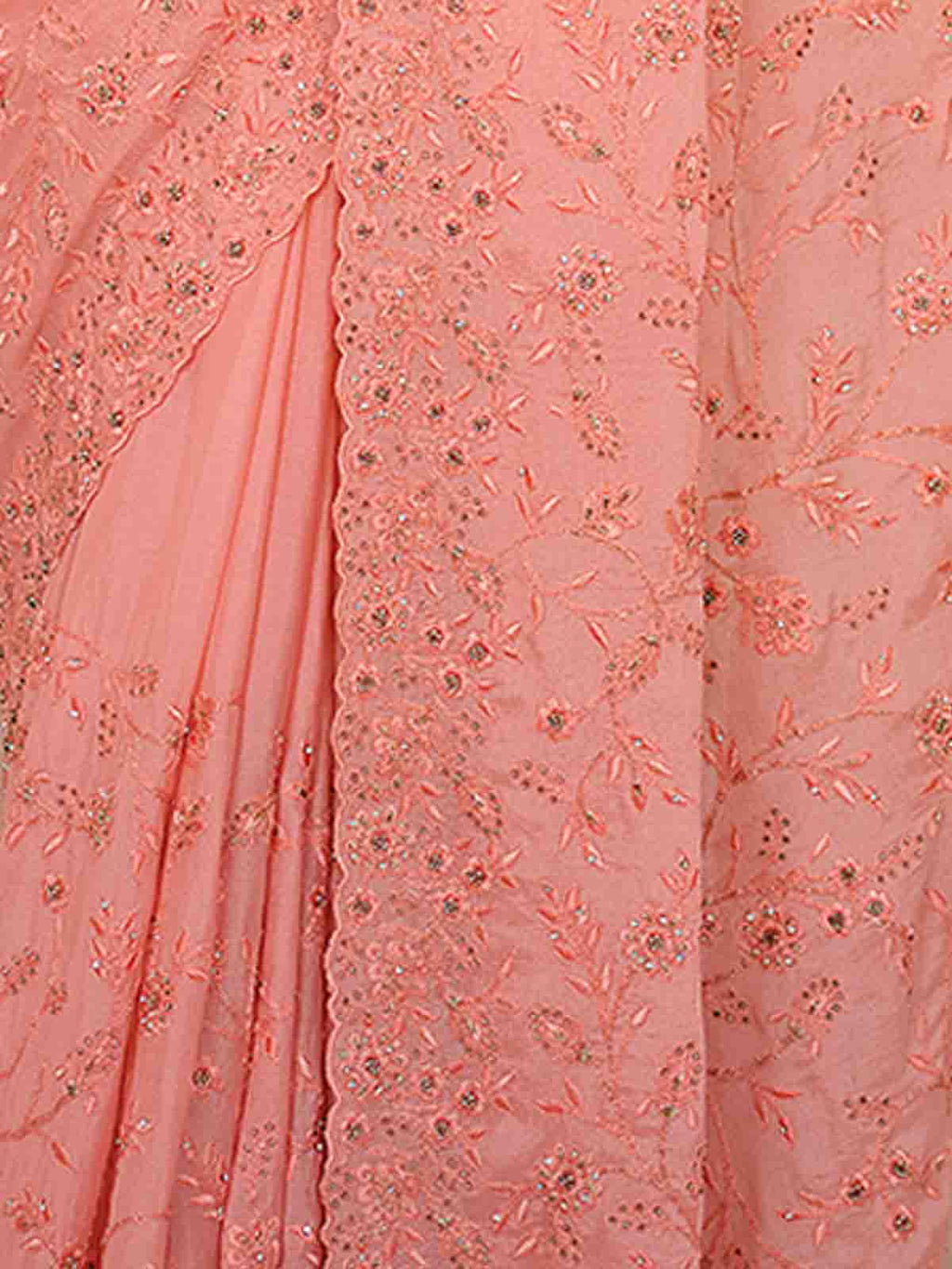 Peach Chiffon Saree With Unstitched Blouse Clothsvilla