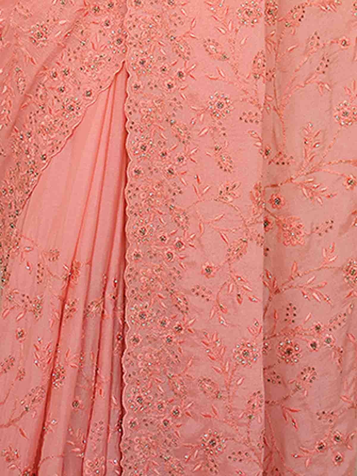 Peach Chiffon Saree With Unstitched Blouse Clothsvilla