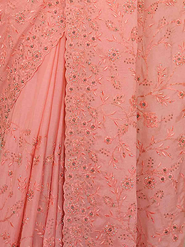 Peach Chiffon Saree With Unstitched Blouse Clothsvilla