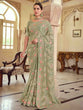 Load image into Gallery viewer, Olive Green Satin Georgette Saree With Unstitched Blouse Clothsvilla