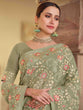 Load image into Gallery viewer, Olive Green Satin Georgette Saree With Unstitched Blouse Clothsvilla