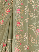 Load image into Gallery viewer, Olive Green Satin Georgette Saree With Unstitched Blouse Clothsvilla