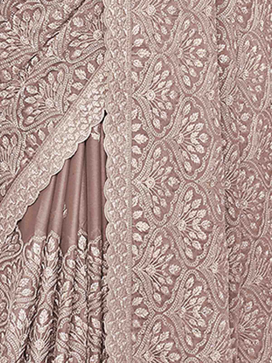 Beige Printed Poly Chiffon Saree With Unstitched Blouse Piece
