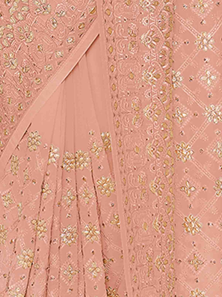 Peach Georgette Saree With Unstitched Blouse Clothsvilla