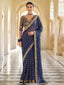 Dark Blue Organza Embroidered Saree With Unstitched Blouse Clothsvilla