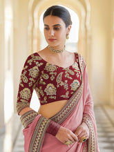 Load image into Gallery viewer, Pink Organza Embroidered Saree With Unstitched Blouse Clothsvilla