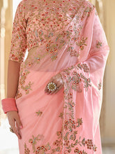 Load image into Gallery viewer, Peach Organza Embroidered Saree With Unstitched Blouse Clothsvilla